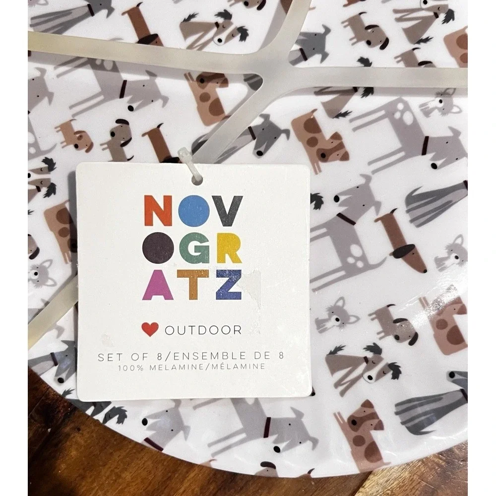 New Novogratz Set of 8 Dashchund Melamine Indoor Outdoor Plates‎ (11 Inch)
